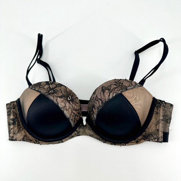 Victoria's Secret Very Sexy Womens Lace Push Up Black & Nude Bra Size 36B - Picture 1 of 9